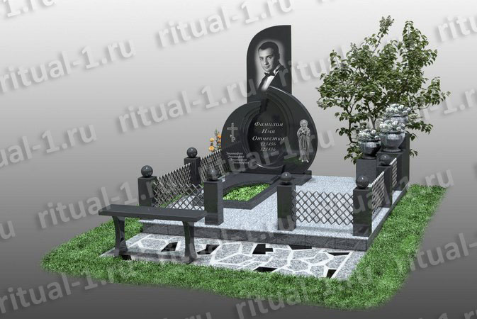 Мемориал с монументом и надгробной плитой для могилы мужчины